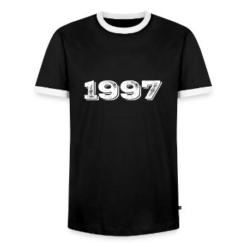Birthday present 1997 - 1997 - Men's Ringer Shirt - black/white - Front - AI Model Female 172 light (172cm) & AI Model Male 178 light (178cm)