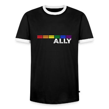 Proud Ally Bars Equality LGBTQ Rainbow Flag Gay - Men's Ringer Shirt - black/white - Front - AI Model Female 172 light (172cm) & AI Model Male 178 light (178cm)