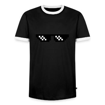 pixel sunglasses deal with it relax rest - Men's Ringer Shirt - black/white - Front - AI Model Female 172 light (172cm) & AI Model Male 178 light (178cm)