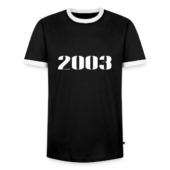 2003 - Gift born in 2003 - Men's Ringer Shirt - black/white - Front - AI Model Female 172 light (172cm) & AI Model Male 178 light (178cm)