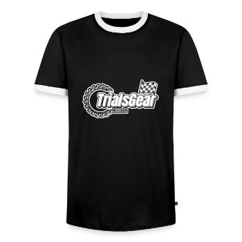 TrialsGear Ausrüstung TRIAL Fahrrad Motorrad Sport - Männer Kontrast-T-Shirt - Schwarz/Weiß - Vorne - AI Model Female 172 light (172cm) & AI Model Male 178 light (178cm)