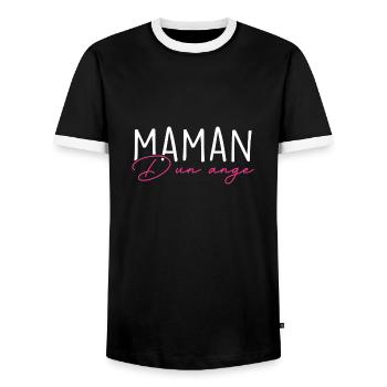 Maman d'un Ange - T-shirt contrasté Homme - noir/blanc - Devant - AI Model Female 172 light (172cm) & AI Model Male 178 light (178cm)