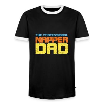 The Professional Napper Dad - Men's Ringer Shirt - black/white - Front - AI Model Female 172 light (172cm) & AI Model Male 178 light (178cm)