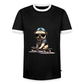 Skateboarding Mops für Skaters - Männer Kontrast-T-Shirt - Schwarz/Weiß - Vorne - AI Model Female 172 light (172cm) & AI Model Male 178 light (178cm)