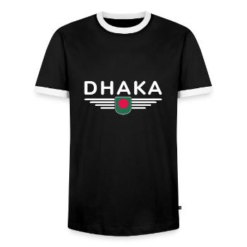 Dhaka Design – Heart of Bangladesh - Men's Ringer Shirt - black/white - Front - AI Model Female 172 light (172cm) & AI Model Male 178 light (178cm)