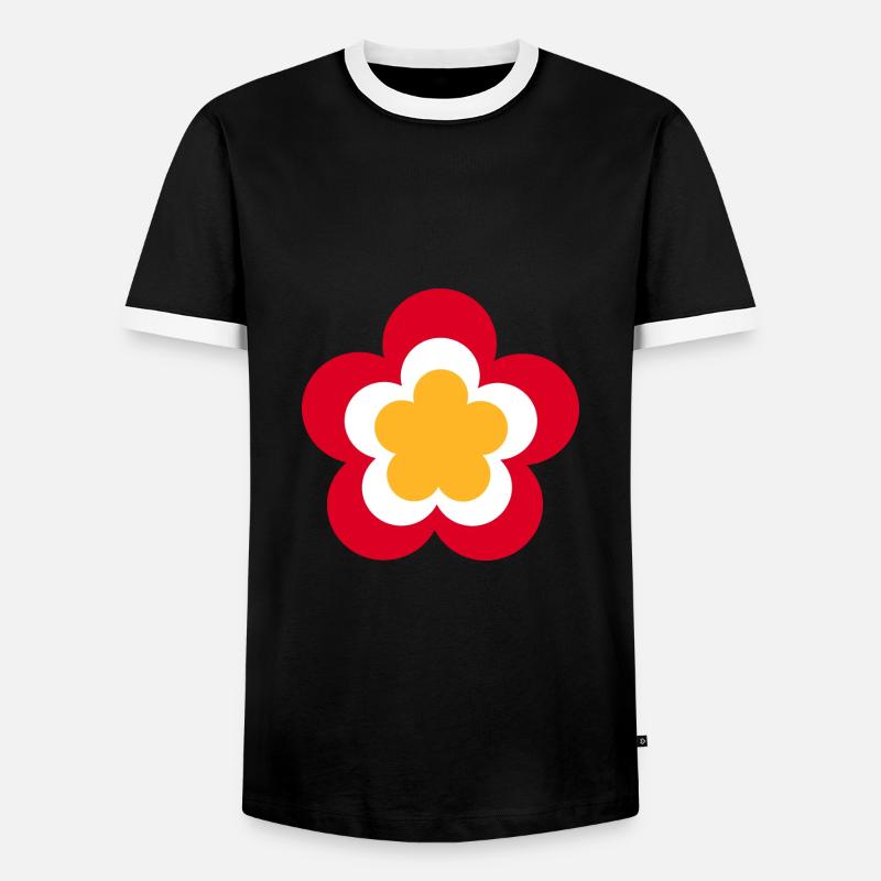 70s Flower Pattern Red - Men's Ringer Shirt - black/white