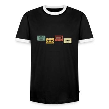 Vintage Retro Cassette - Men's Ringer Shirt - black/white - Front - AI Model Female 172 light (172cm) & AI Model Male 178 light (178cm)
