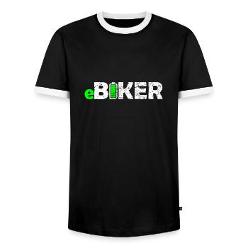 EBiker EBike Fahrrad Radfahrer EMTB E Bike Radler - Männer Kontrast-T-Shirt - Schwarz/Weiß - Vorne - AI Model Female 172 light (172cm) & AI Model Male 178 light (178cm)
