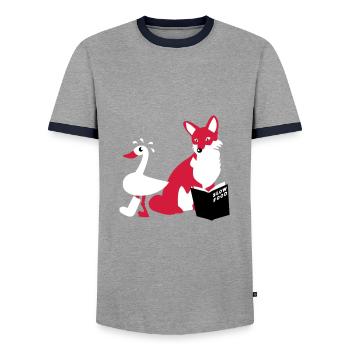 Slow Food Fox and Goose - Men's Ringer Shirt - grey/navy  - Front - AI Model Female 172 light (172cm) & AI Model Male 178 light (178cm)
