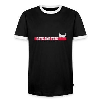 Citation de chats et de tats - T-shirt contrasté Homme - noir/blanc - Devant - AI Model Female 172 light (172cm) & AI Model Male 178 light (178cm)