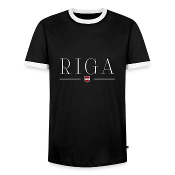 Riga, Lettonie Style Design T-shirt - T-shirt contrasté Homme - noir/blanc - Devant - AI Model Female 172 light (172cm) & AI Model Male 178 light (178cm)