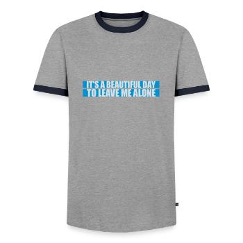 leave me alone day - Men's Ringer Shirt - grey/navy  - Front - AI Model Female 172 light (172cm) & AI Model Male 178 light (178cm)