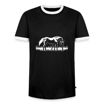 Connected Souls - A Horse and its Rider - Men's Ringer Shirt - black/white - Front - AI Model Female 172 light (172cm) & AI Model Male 178 light (178cm)