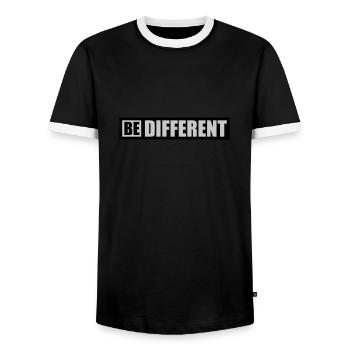 Be different Logo Design - Men's Ringer Shirt - black/white - Front - AI Model Female 172 light (172cm) & AI Model Male 178 light (178cm)