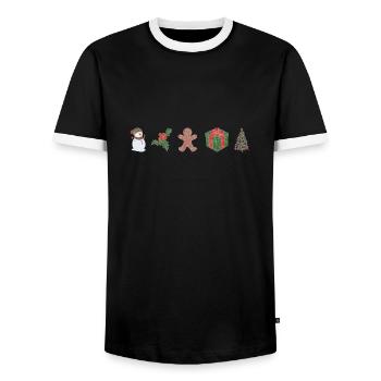 Boho Line Art Design, Series "Xmas" - Men's Ringer Shirt - black/white - Front - AI Model Female 172 light (172cm) & AI Model Male 178 light (178cm)