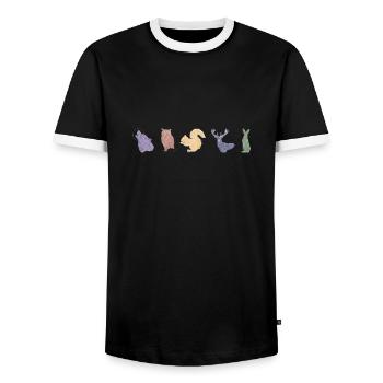 Boho Line Art Design, Series "Woods" - Men's Ringer Shirt - black/white - Front - AI Model Female 172 light (172cm) & AI Model Male 178 light (178cm)