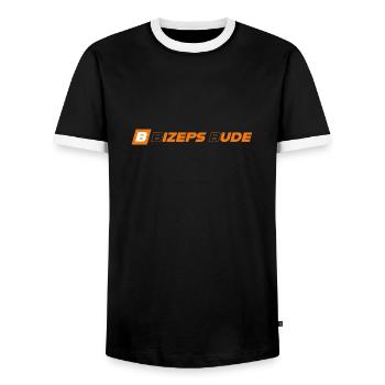 Logo Bizeps Bude - Männer Kontrast-T-Shirt - Schwarz/Weiß - Vorne - AI Model Female 172 light (172cm) & AI Model Male 178 light (178cm)