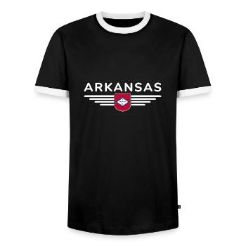 Arkansas Fan T-Shirt – Nature & Culture - Men's Ringer Shirt - black/white - Front - AI Model Female 172 light (172cm) & AI Model Male 178 light (178cm)