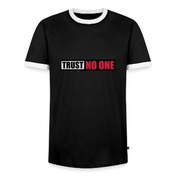trust no one quote - Men's Ringer Shirt - black/white - Front - AI Model Female 172 light (172cm) & AI Model Male 178 light (178cm)