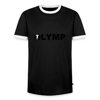 Mount Olympus Mountain of Gods and Powers. Bodybuilder - Men's Ringer Shirt - black/white - Front - AI Model Female 172 light (172cm) & AI Model Male 178 light (178cm)