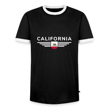 California Fan T-Shirt – Sun & Style - Men's Ringer Shirt - black/white - Front - AI Model Female 172 light (172cm) & AI Model Male 178 light (178cm)