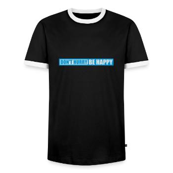 Ne vous dépêchez pas d’être heureux - T-shirt contrasté Homme - noir/blanc - Devant - AI Model Female 172 light (172cm) & AI Model Male 178 light (178cm)