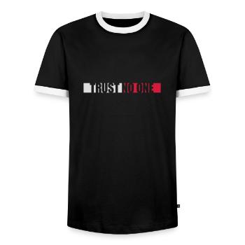 trust no one quote - Men's Ringer Shirt - black/white - Front - AI Model Female 172 light (172cm) & AI Model Male 178 light (178cm)