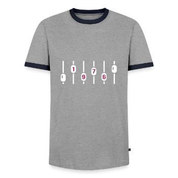1976 Anniversaire DJ Anniversaire Ingénieur du son - T-shirt contrasté Homme - gris/marine  - Devant - AI Model Female 172 light (172cm) & AI Model Male 178 light (178cm)