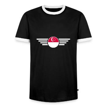 T-shirt design de style singapourien - T-shirt contrasté Homme - noir/blanc - Devant - AI Model Female 172 light (172cm) & AI Model Male 178 light (178cm)