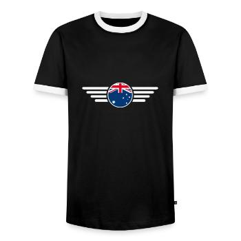 Australia Style Design T-Shirt - Men's Ringer Shirt - black/white - Front - AI Model Female 172 light (172cm) & AI Model Male 178 light (178cm)