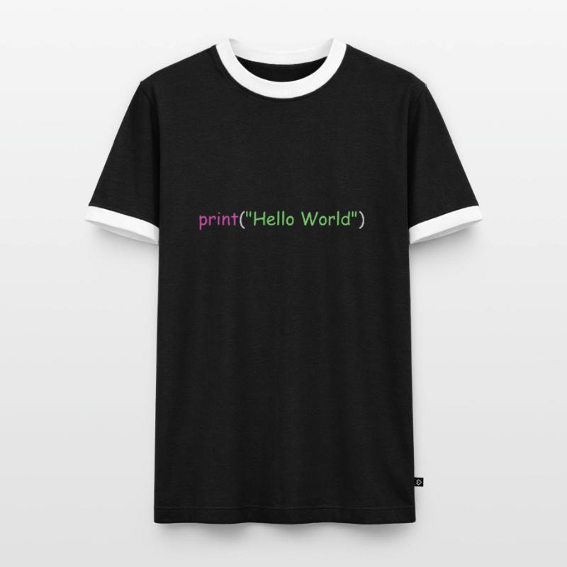 Hello World Programmierung Python C ++ C # Männer Kontrast-T-Shirt