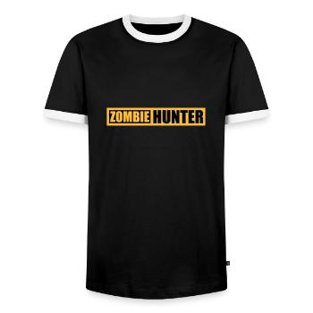 zombie hunter Halloween Quote - Men's Ringer Shirt - black/white - Front - AI Model Female 172 light (172cm) & AI Model Male 178 light (178cm)