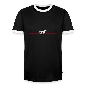 Stripe Line Racing Horse - Men's Ringer Shirt - black/white - Front - AI Model Female 172 light (172cm) & AI Model Male 178 light (178cm)
