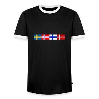 Scandinavian flags close together - Männer Kontrast-T-Shirt - Schwarz/Weiß - Vorne - AI Model Female 172 light (172cm) & AI Model Male 178 light (178cm)