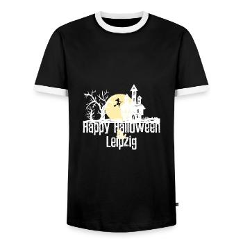 Happy Halloween in Leipzig Stadtnamen Design - Männer Kontrast-T-Shirt - Schwarz/Weiß - Vorne - AI Model Female 172 light (172cm) & AI Model Male 178 light (178cm)