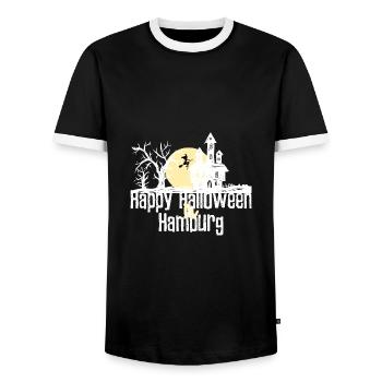 Happy Halloween in Hamburg Stadtnamen Design - Männer Kontrast-T-Shirt - Schwarz/Weiß - Vorne - AI Model Female 172 light (172cm) & AI Model Male 178 light (178cm)