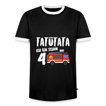 Feuerwehrauto Tatü Tata Ich bin schon 4 Jahre - Männer Kontrast-T-Shirt - Schwarz/Weiß - Vorne - AI Model Female 172 light (172cm) & AI Model Male 178 light (178cm)