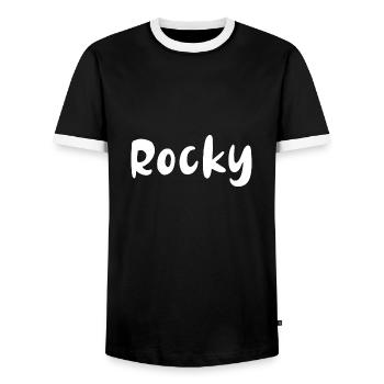 Name, Schrift,weiss,rocky - Männer Kontrast-T-Shirt - Schwarz/Weiß - Vorne - AI Model Female 172 light (172cm) & AI Model Male 178 light (178cm)