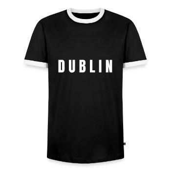 D U B L I N - Dublin City - Men's Ringer Shirt - black/white - Front - AI Model Female 172 light (172cm) & AI Model Male 178 light (178cm)