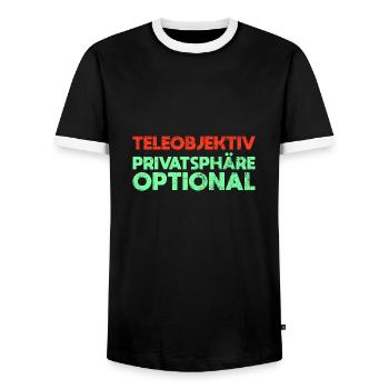 Teleobjektiv, Privatsphäre Optional - Männer Kontrast-T-Shirt - Schwarz/Weiß - Vorne - AI Model Female 172 light (172cm) & AI Model Male 178 light (178cm)