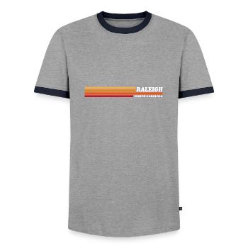 Vintage 1980s Graphic Style Athletic Raleigh N - Männer Kontrast-T-Shirt - Grau/Navy  - Vorne - AI Model Female 172 light (172cm) & AI Model Male 178 light (178cm)