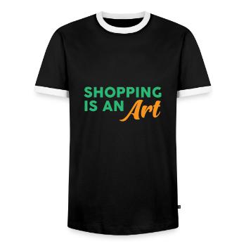 Shopping is an art - Men's Ringer Shirt - black/white - Front - AI Model Female 172 light (172cm) & AI Model Male 178 light (178cm)