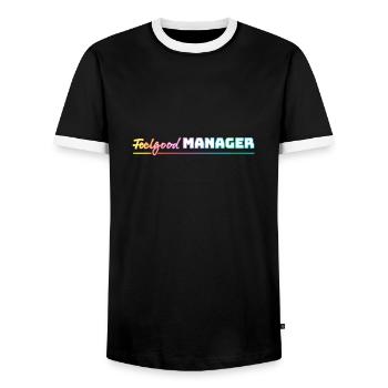 Design Feelgood Manager white colorful - Men's Ringer Shirt - black/white - Front - AI Model Female 172 light (172cm) & AI Model Male 178 light (178cm)