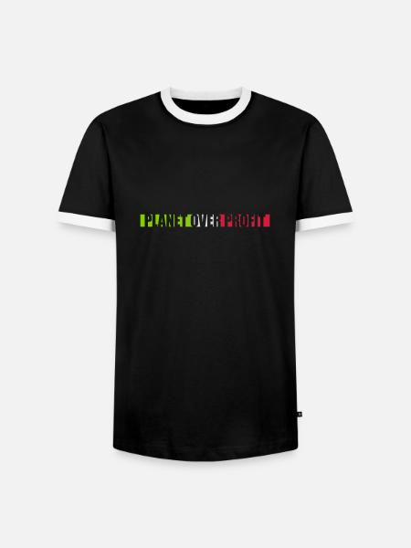 planet over profit quote - Men's Ringer Shirt - black/white