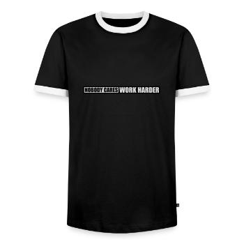 nobody cares work harder - Men's Ringer Shirt - black/white - Front - AI Model Female 172 light (172cm) & AI Model Male 178 light (178cm)