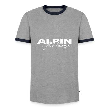 skifahrer alpin winter snowboarder pulverschnee - Männer Kontrast-T-Shirt - Grau/Navy  - Vorne - AI Model Female 172 light (172cm) & AI Model Male 178 light (178cm)