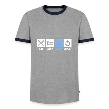 Croisière familiale - T-shirt contrasté Homme - gris/marine  - Devant - AI Model Female 172 light (172cm) & AI Model Male 178 light (178cm)