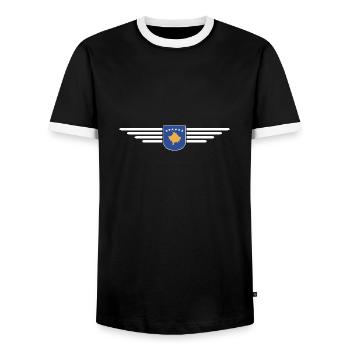 Kosovo Fan T-Shirt Design - Männer Kontrast-T-Shirt - Schwarz/Weiß - Vorne - AI Model Female 172 light (172cm) & AI Model Male 178 light (178cm)