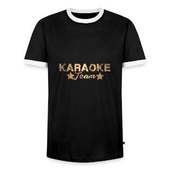 Équipe de karaoké,Karaoké,Star,Star,Star,Gold - T-shirt contrasté Homme - noir/blanc - Devant - AI Model Female 172 light (172cm) & AI Model Male 178 light (178cm)