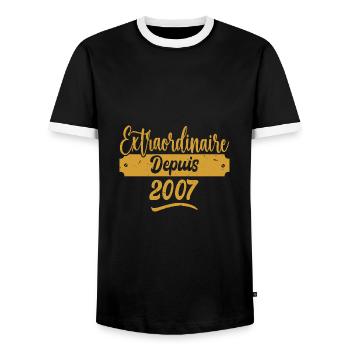 Extraordinaire Depuis 2007 | Cadeau Anniversaire - T-shirt contrasté Homme - noir/blanc - Devant - AI Model Female 172 light (172cm) & AI Model Male 178 light (178cm)